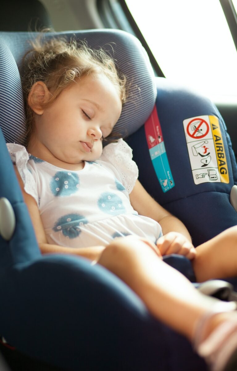 Safety Concept of baby in car seat.
